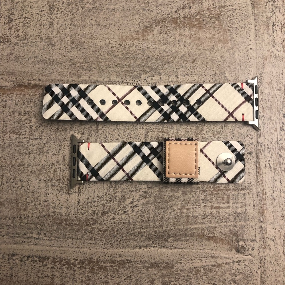 NEW Apple Watch Band Check Pattern/luxury leather and canvas/.